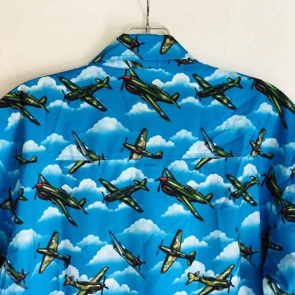 RSVLTS The Roosevelts Men's Size Small Blue Warhawk P-40 Plane Button Up Shirt - Picture 6 of 6